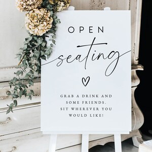 Minimalist Open Seating Sign Template, Printable Open Seating Sign, No Assigned Seating Sign, Modern Wedding Sign, Wedding Sign DIY