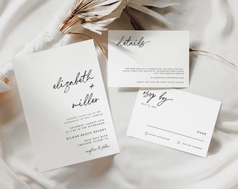 Minimalist Wedding Invitation Suite: Elegant RSVP & Details (Digital Download)