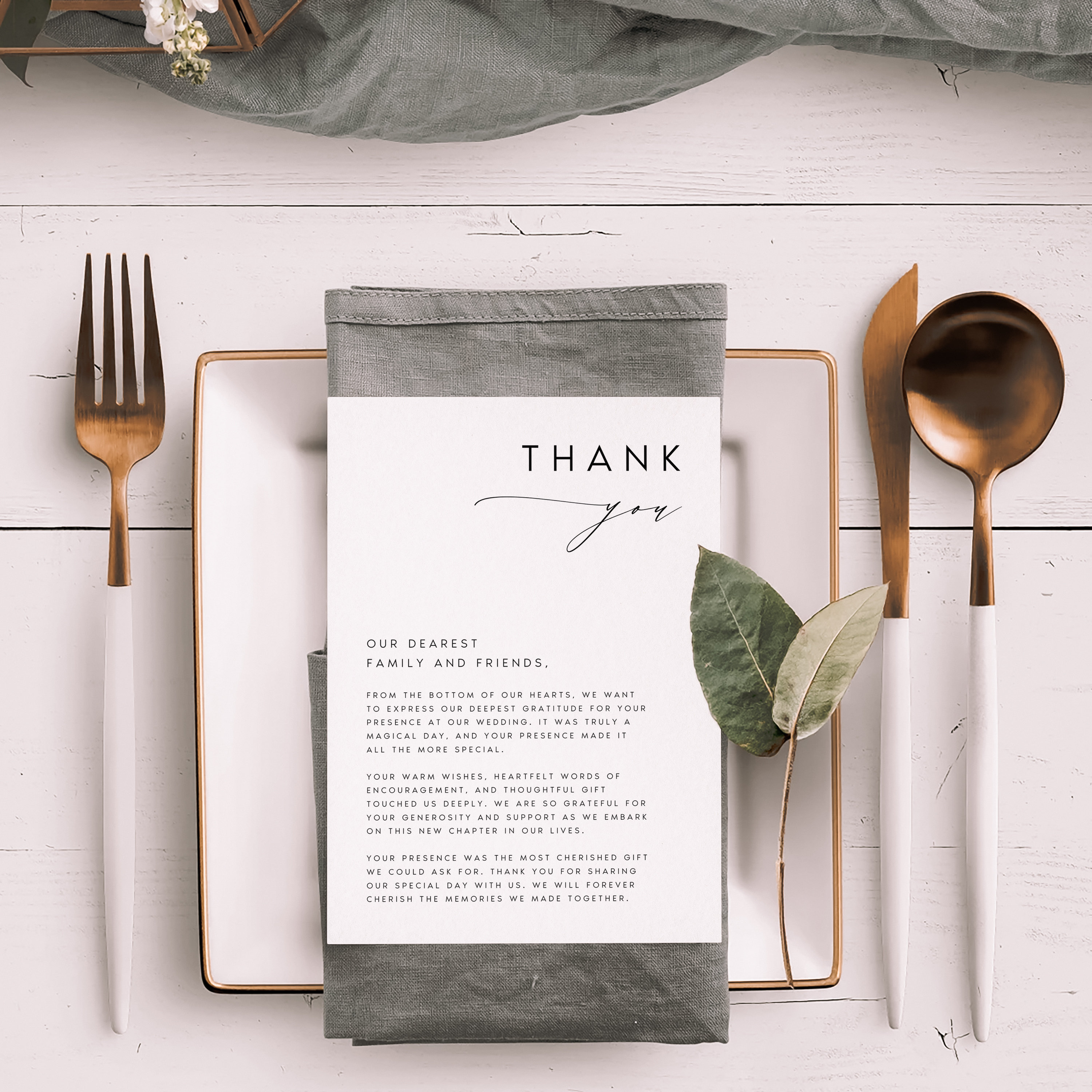 Minimalist Wedding Table Thank You Card Template, Wedding Napkin Note ...
