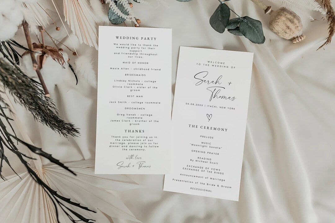 Boho Wedding Program Template, Simple Order of Service, Modern Wedding ...