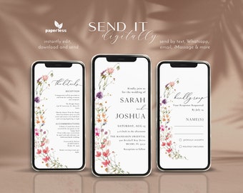 Wildflower Wedding Invitation Template, Boho Floral Mobile Invite (Digital)