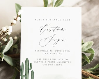 Cactus Wedding Sign Template, Bohemian Desert Theme (Digital Download)