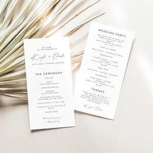 Modern Wedding Program Template, Printable Wedding Program, Simple Order of Service, Wedding Day Timeline Card, Simple Ceremony Order DIY