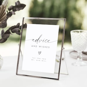 Plantilla de signo de consejos y deseos, signo de consejo minimalista para recién casados imprimible, signo de envío de boda boho, signo de consejo de despedida de soltera