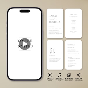 Hochzeitsvideoeinladungsvorlage, animierte Hochzeitseinladung, Digitales Telefon-Einladung, Canva-Textnachricht, Minimalistische Hochzeitseinladung