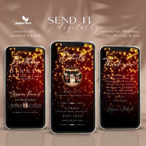 Animated Birthday Dinner Video Invitation Template, Digital Birthday Party Invitation, Text Invitation, Dinner Party Invite, Canva Template