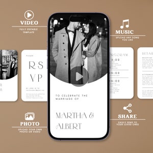 Wedding Video Invitation Template, Animated Invitation With RSVP, Details & Program, Add Your Own Photo and Music, Electronic Invitation