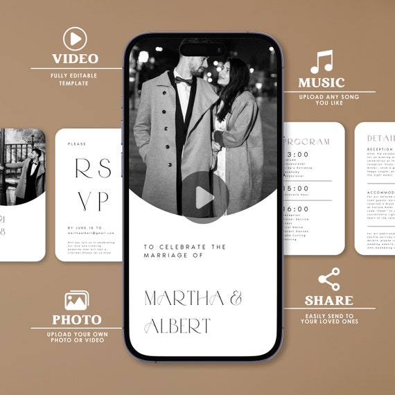 Animated Wedding Invitation Template with RSVP (Digital Download)
