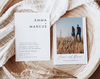Minimalist Wedding Invitation Template, Modern Editable Invite (5x7", 4x6")