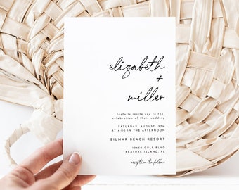 Minimalist Wedding Invitation Template, Modern Editable Invite (5x7, 4x6)