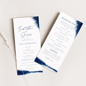 Navy Watercolor Wedding Program Template, Ocean Theme (Digital Download)