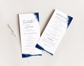 Modello di programma di nozze con acquerello blu navy, tema oceano (download digitale)
