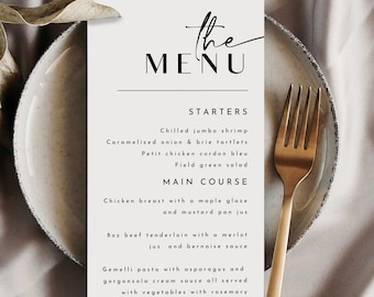 Minimalist Wedding Menu Template, Modern Menu Printable, Simple Wedding Menu, Printable Wedding Menu, Reception Dinner Menu Editable