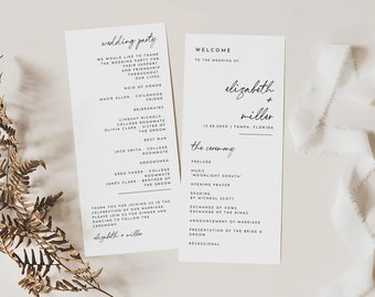 Modello di programma di matrimonio minimalista, ordine di cerimonia moderno (fai da te)