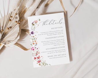 Wildflower Wedding Details Card Template, Printable Enclosure Card
