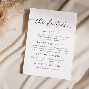 Elegant Enclosure Card Template, Calligraphy Wedding Invitation Insert, Simple Invitation Enclosure Card, Printable Enclosure, Details Card