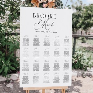 Plantilla de tabla de asientos, boda de tabla de asientos moderna, tabla de asientos mínima, signo de plan de asientos editable, cartel de plan de asientos, imprimible