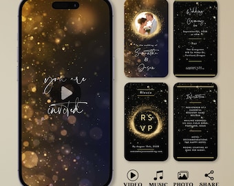 Black and Gold Animated Wedding Invitation Template (Digital)