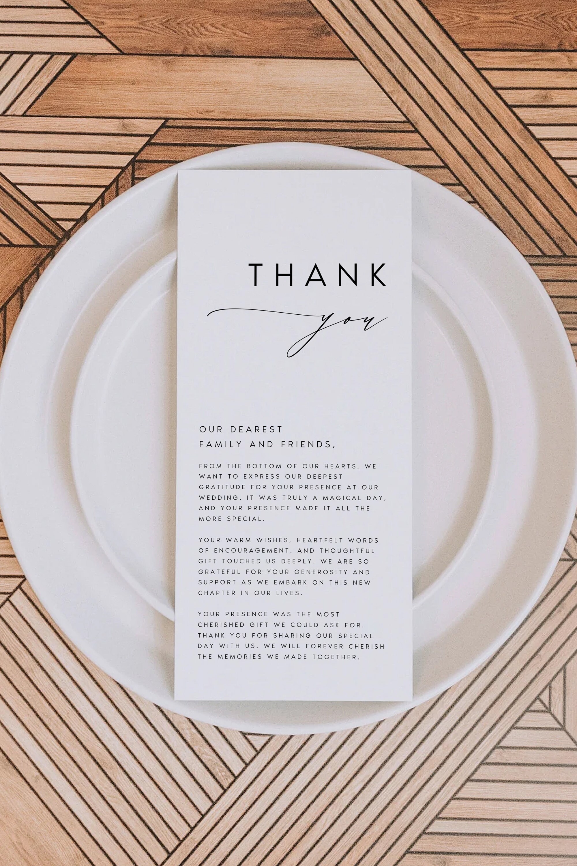 Minimalist Wedding Table Thank You Card Template, Wedding Napkin Note ...