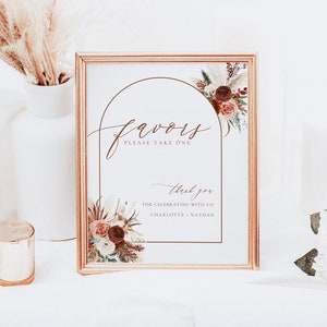 Pampas Wedding Favors Sign Template, Printable Wedding Favors Sign, Please Take a Favor, Sweet Treat, Boho, Arch, Terracotta, Burnt Orange