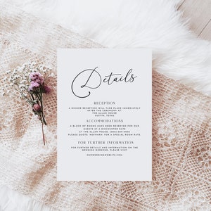 Enclosure Card Template, Calligraphy Wedding Invitation Insert, Simple Invitation Enclosure Card, Printable Enclosure, Details Card