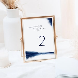 Navy Blue Watercolor Wedding Table Number Template, Table Number for Wedding, Modern Table Cards, Table Numbers Printable, Ocean Wedding