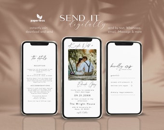 Modern Electronic Wedding Invitation Template, Minimalist Online RSVP (Digital)