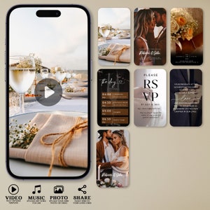 Hochzeitsvideoeinladungsvorlage mit Musik, Einladungstext Mariage, animierte Hochzeitseinladung, Download Digital Phone Einladung Canva