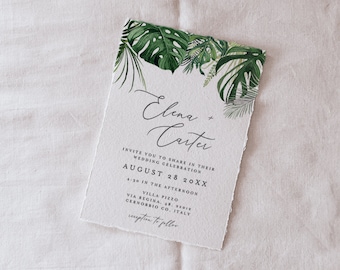 Tropical Palm Leaf Wedding Invitation Template (Digital Download)
