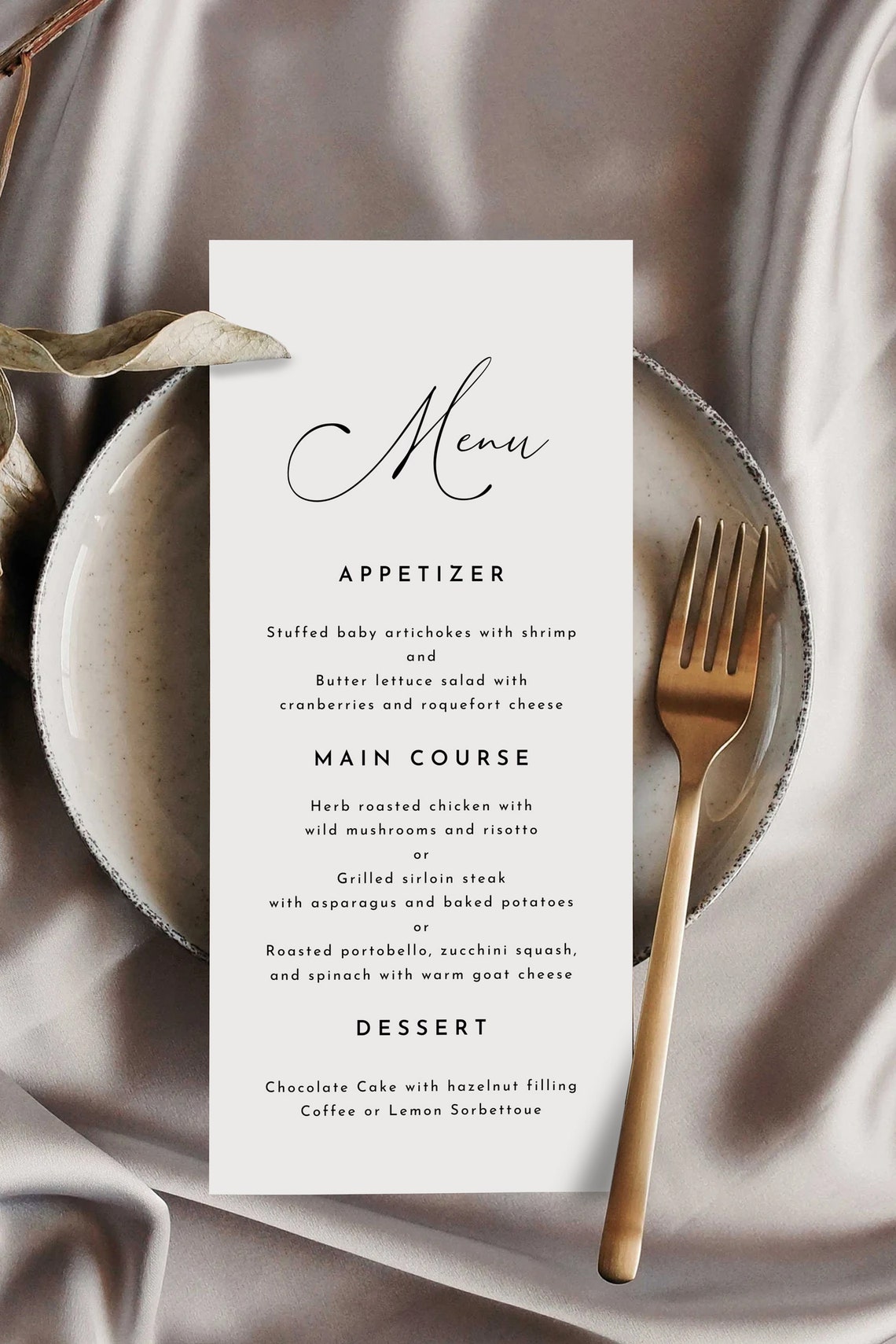Wedding Menu Template, Modern Wedding Menu, Printable Menu, Calligraphy ...