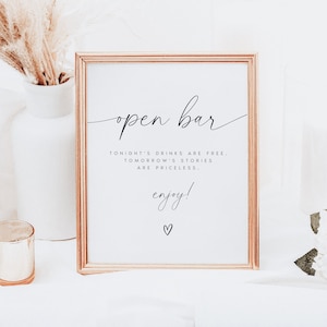 Funny Open Bar Sign Template: Modern Wedding Bar Signage (Digital Download)