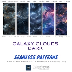 Galaxy Star In Dark Clouds Digital Prints - Seamless Pattern, Scrapbooking Paper, High Resolution Cosmic Art Backgrounds, Instant Download