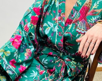 Cotton Kimono Robe | Plus Size Dressing Gown | Women's Loungewear | Beach Cover Up | Spa Robe | Wedding Party Bridal Gift | Handmade For Her