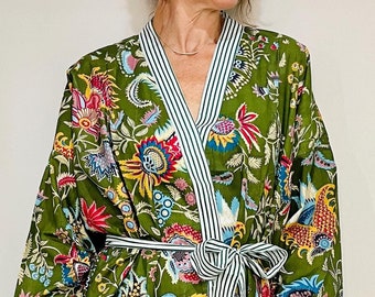 Kimono Robe, Morgenmantel Frauen, Braut Robe, Damen Morgenmantel, Baumwoll Dressing Kleid, Plus Kimono, Grüne Kimono Robe, Plus Size Robe