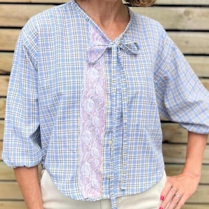 Vintage Handmade Upcycled Top, Womens Reworked Vintage Shirt, Upcyled Womens Clothing, Reworked Vintage Designer Shirts,