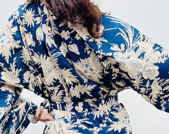 Kimono Robe, Morgenmantel Frauen, Braut Robe, Damen Morgenmantel, Baumwoll Dressing Kleid, Plus Kimono, Blau Kimono Robe, Plus Size Robe