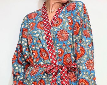 Kimono Robe, Morgenmantel Frauen, Braut Robe, Damen Morgenmantel, Baumwoll Dressing Kleid, Plus Kimono, Blau Kimono Robe, Plus Size Robe