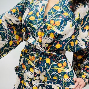 Kimono Robe, Dressing Gown Women, Brides Robe, Womens Dressing Gown, Cotton Dressing Gown, Plus Kimono, Blue Kimono Robe, Blue Cranes