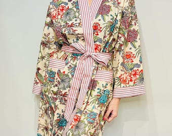 Cotton Kimono Robe | Plus Size Dressing Gown | Women's Loungewear | Beach Cover Up | Spa Robe | Wedding Party Bridal Gift | Handmade For Her