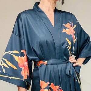 Kimono Robe, Japanese Dressing Gown, Luxury Satin Robe, Bridesmaid Robe, Womens Dressing Gown, Dressing Gown, Summer Robe, Teal Blue