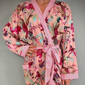Kimono Robe, Morgenmantel Frauen, Braut Robe, Damen Morgenmantel, Baumwoll Dressing Kleid, Plus Kimono, Rosa Kimono Robe, Plus Size Robe