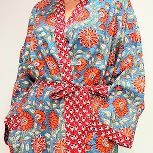 Cotton Kimono Robe | Plus Size Dressing Gown | Women's Loungewear | Beach Cover Up | Spa Robe | Wedding Party Bridal Gift | Handmade For Her