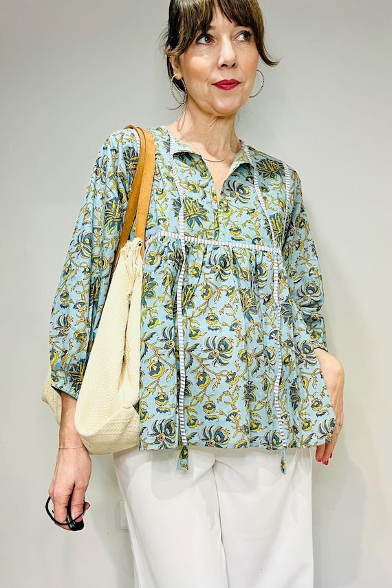 Boho Cotton Blouse: Handmade Indian Floral Top