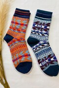 2 Pairs Wool Socks For Her | Nordic Style Ankle Socks | Fits UK Size 4- 8 | Scandi Style Walking Socks    | Fun Holiday Loungewear