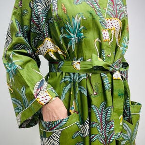 Kimono Robe, Dressing Gown Women, Brides Robe, Womens Dressing Gown, Cotton Dressing Gown, Plus Kimono, Jungle Green Kimono Robe,