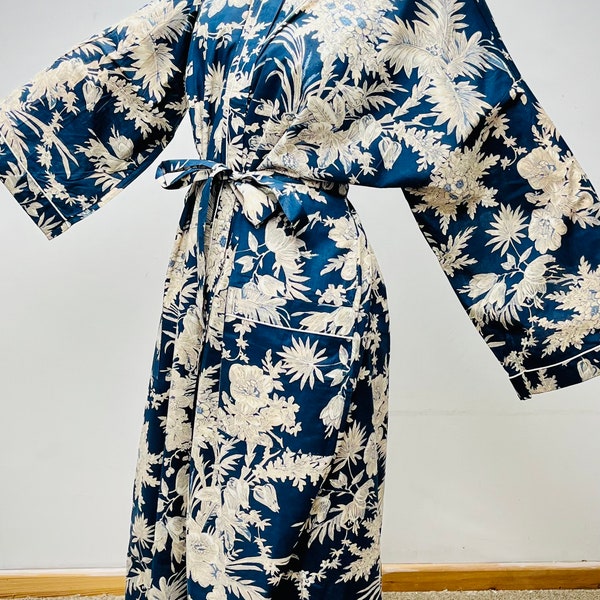 Robe kimono, robe de chambre femmes, robe de mariée, robe de chambre femme, robe de chambre en coton, robe d’été, robe kimono bleue, couverture de plage