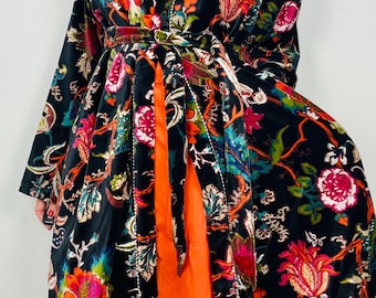 Velvet Kimono Robe | Womens Cotton Lined Dressing Gown | Velour House Coat | Luxury Loungewear For Her | Black Evening Jacket | Christmas