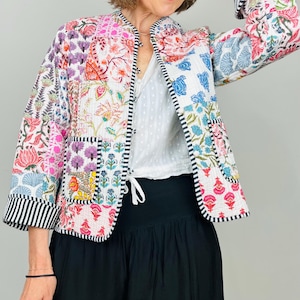 Handmade Quilted Patchwork Cotton Jacket: Colorful Indian Shacket