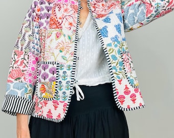 Giacca in cotone trapuntata fatta a mano con patchwork: colorata giacca indiana