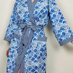 Kimono Robe, Dressing Gown Women, Brides Robe, Womens Dressing Gown, Cotton Dressing Gown, Plus Kimono, Blue Kimono Robe, Plus Size Robe